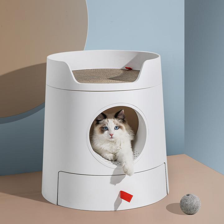 Bac à litière pour chat design Château 2 en 1