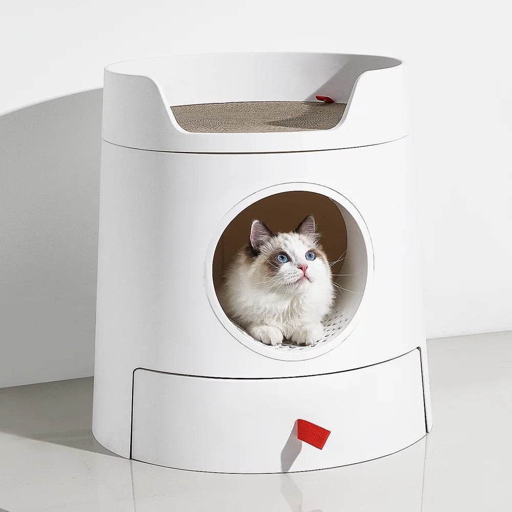 Bac à litière pour chat design Château 2 en 1