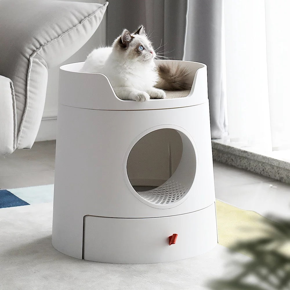 Bac à litière pour chat design Château 2 en 1